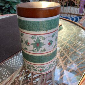 Vintage Pfaltzgraff French Quarter Cannister Cylinder 8" Ceramic Wood Sealed Top